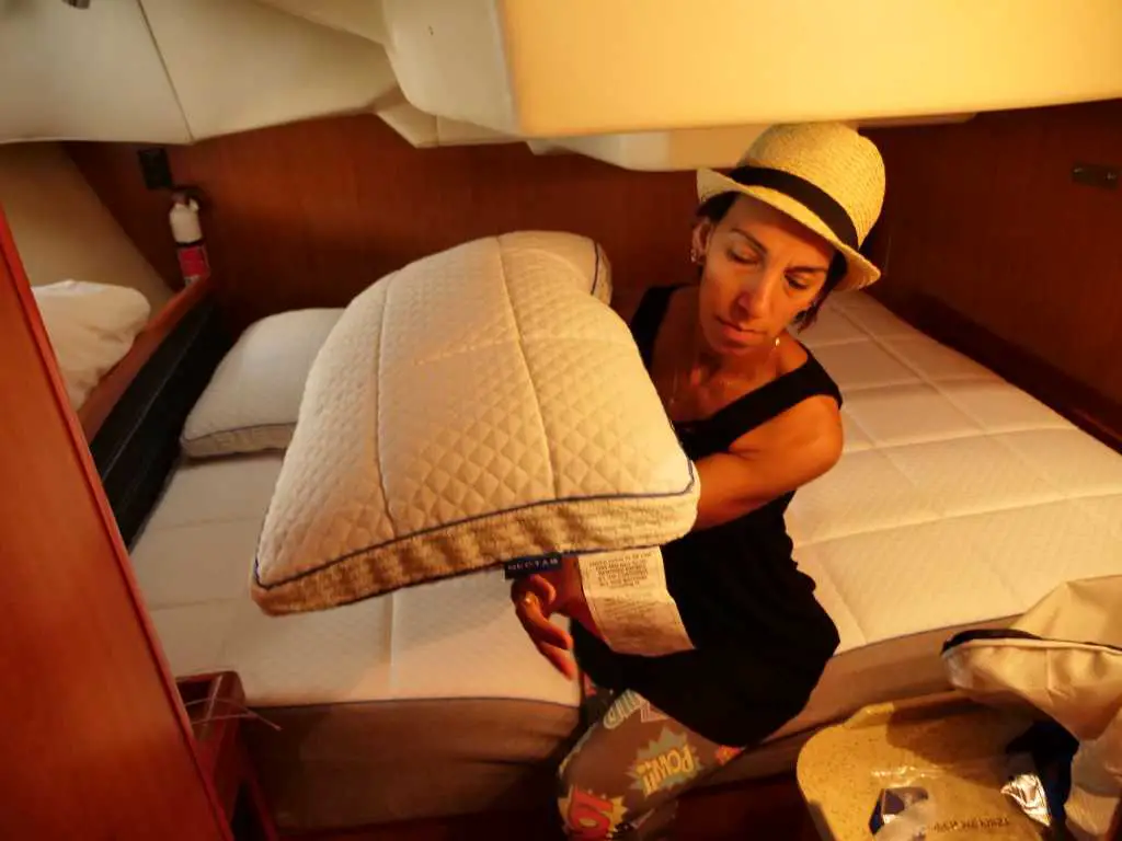 nectar mattress and pillow inside a sailboat